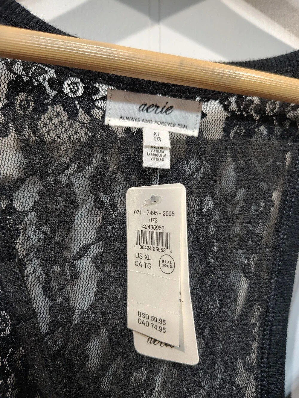 Aerie Black Lace Maxi Dress XL Sheer Overlay Slip Boho Festival Resort Vacation - Picture 5 of 11